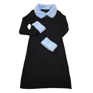 Forever‎ 21+ 3X Black Ribbed Mini Dress Light Blue Faux Fur Collar Cuffs